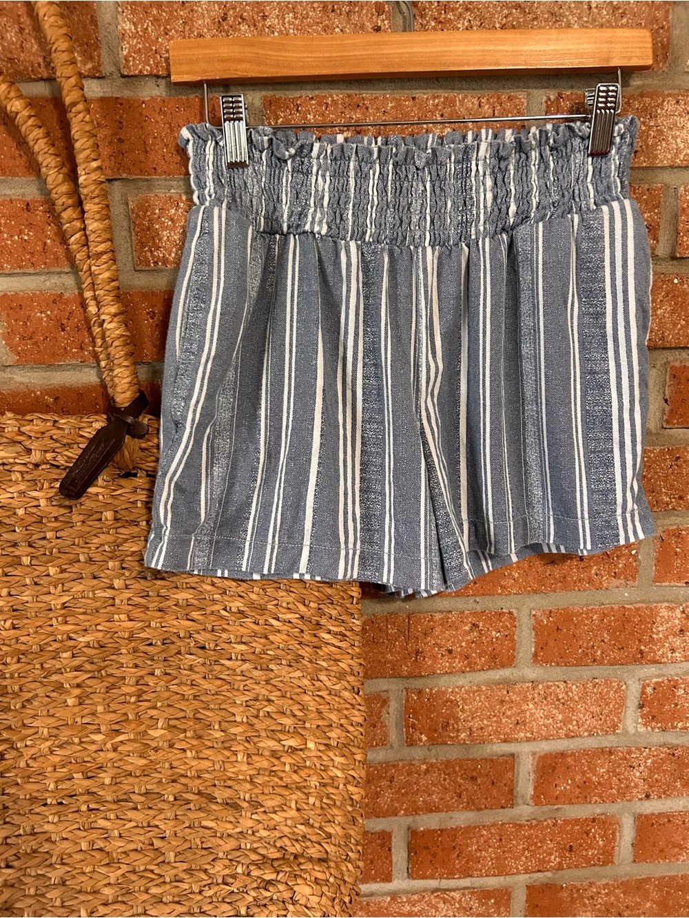 Time and Tru Blue and White Striped Smocked Top Shorts